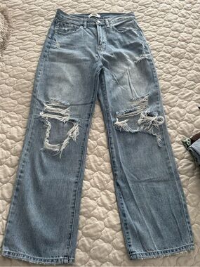 Light Blue Distressed Wide-Leg Women’s Jeans